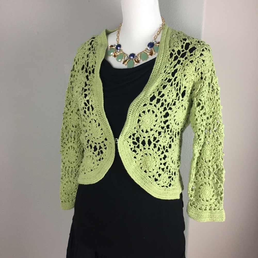 Green Jones Wear Jeans crochet bolero style sweater